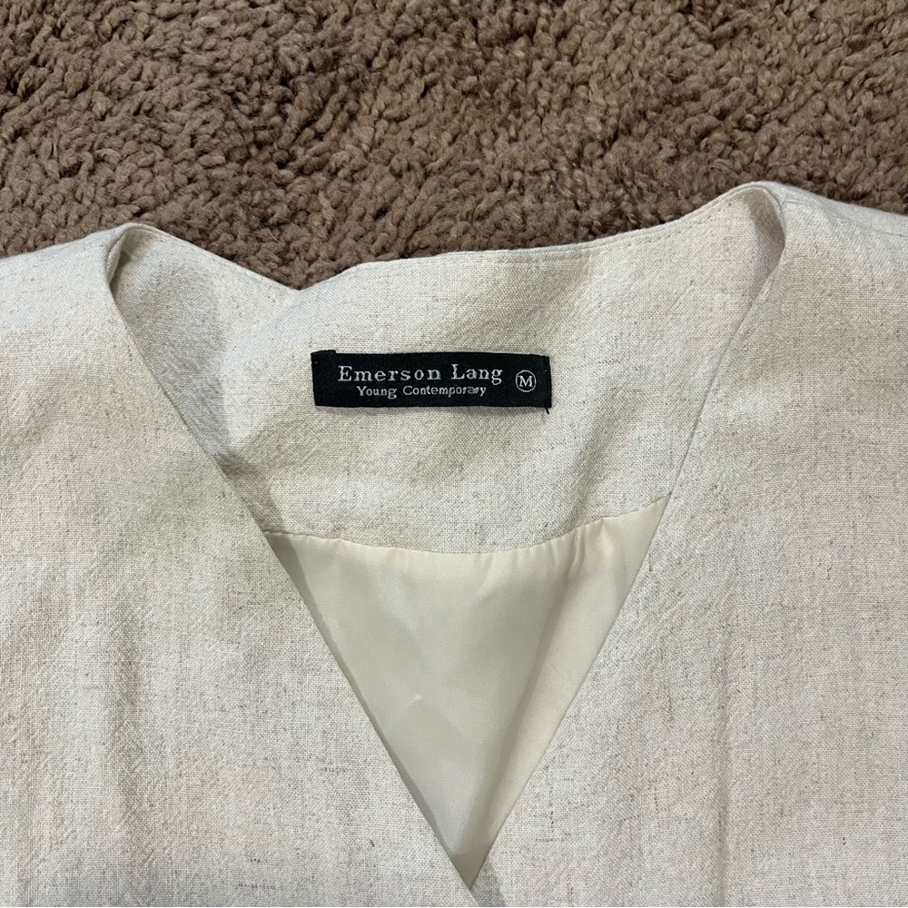 Emerson Lang Vest Button Up Natural Linen Look Boho Renaissance Faire Peasant - Picture 2 of 6